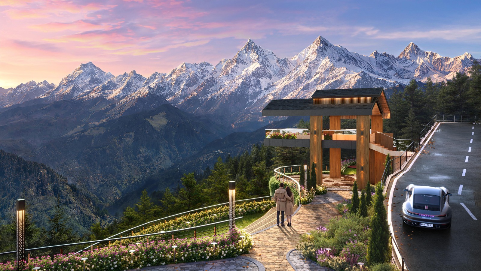Terrace overlooking the Himalayan landscape
